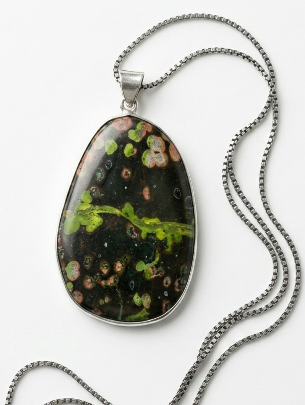 Large Kambaba Jasper Pendant Silver Setting Oversized Himalayan Stone with Cords